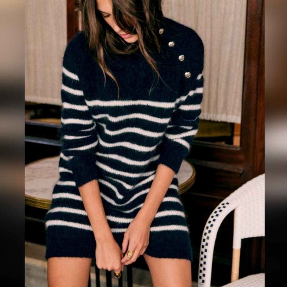 Sézane Tessa Dress in Navy/Cream sixe XS